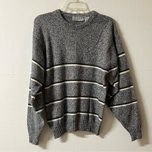 Vintage J Todd Wool Blend Sweater Mens Grey White Black Striped Size Medium